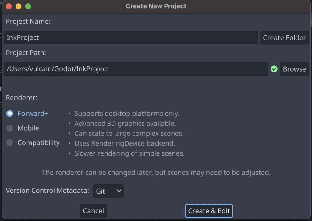 Create a Ink project with Godot