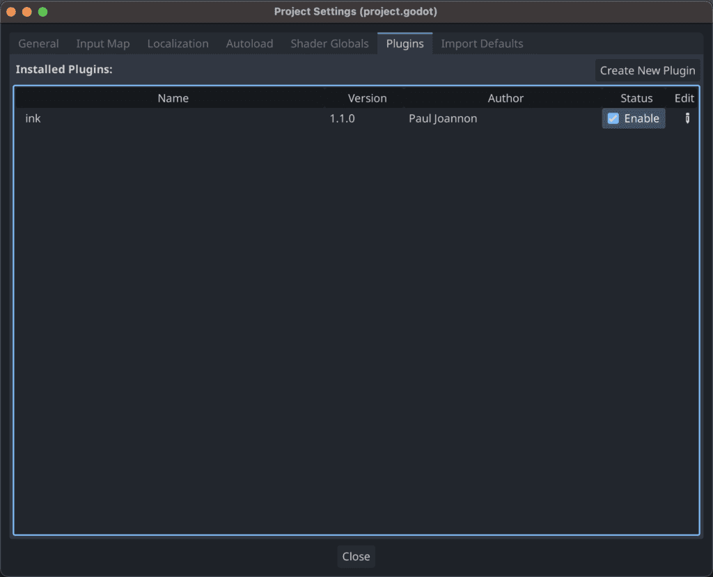 Enable the plugin Godot Ink
