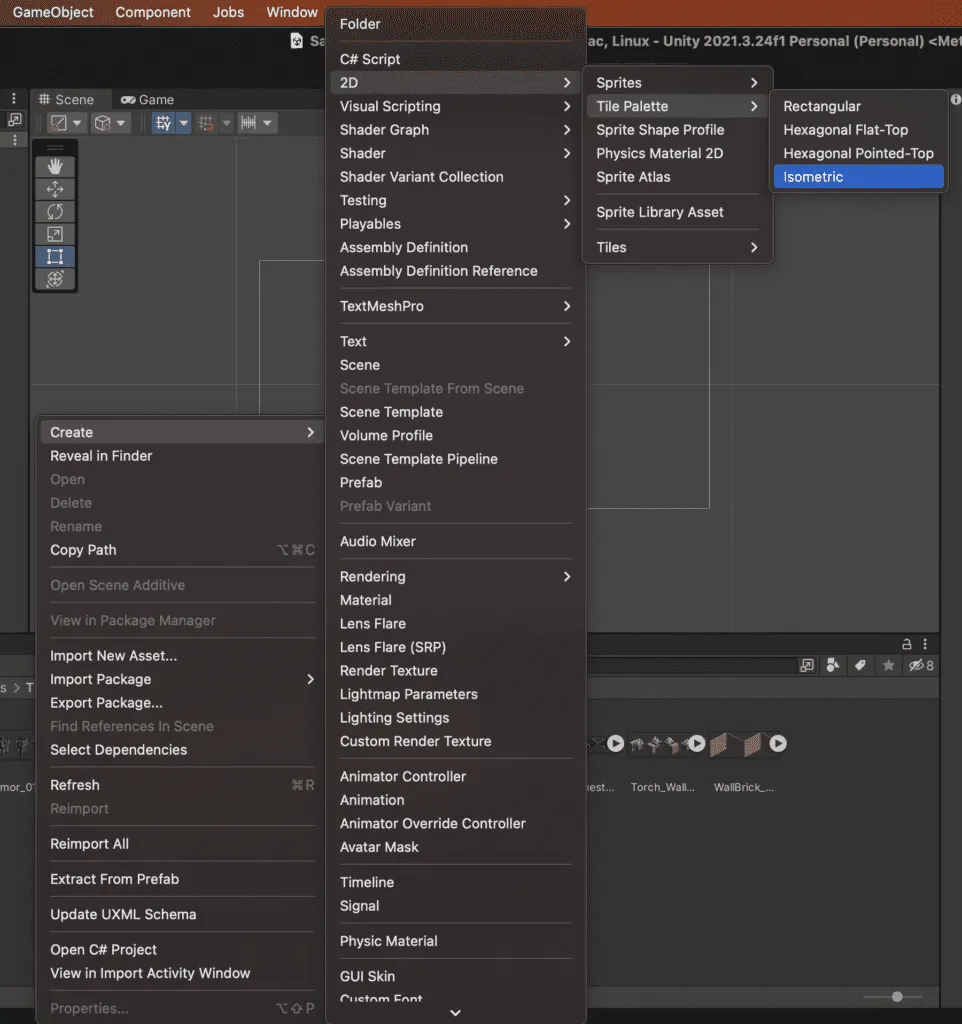 Create the 2d isometric tile palette