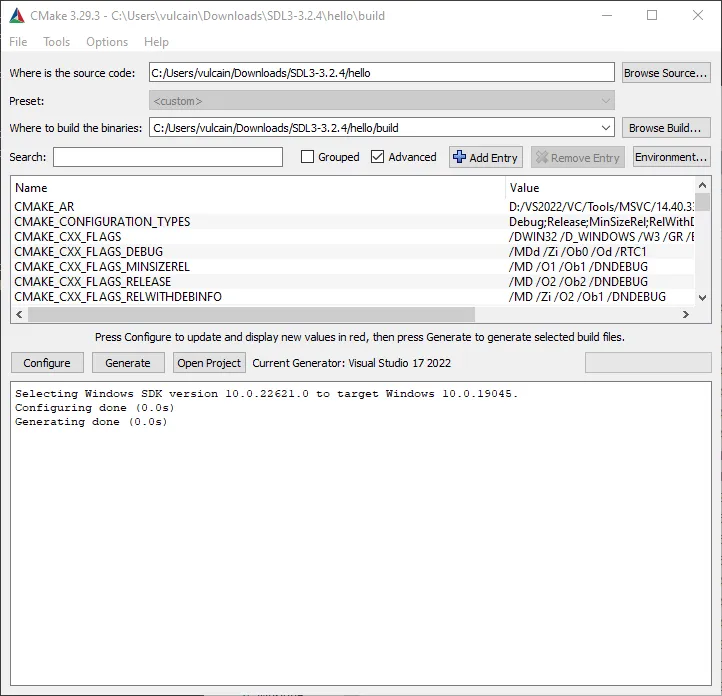 CMake GUI on windows for SDL3 windows