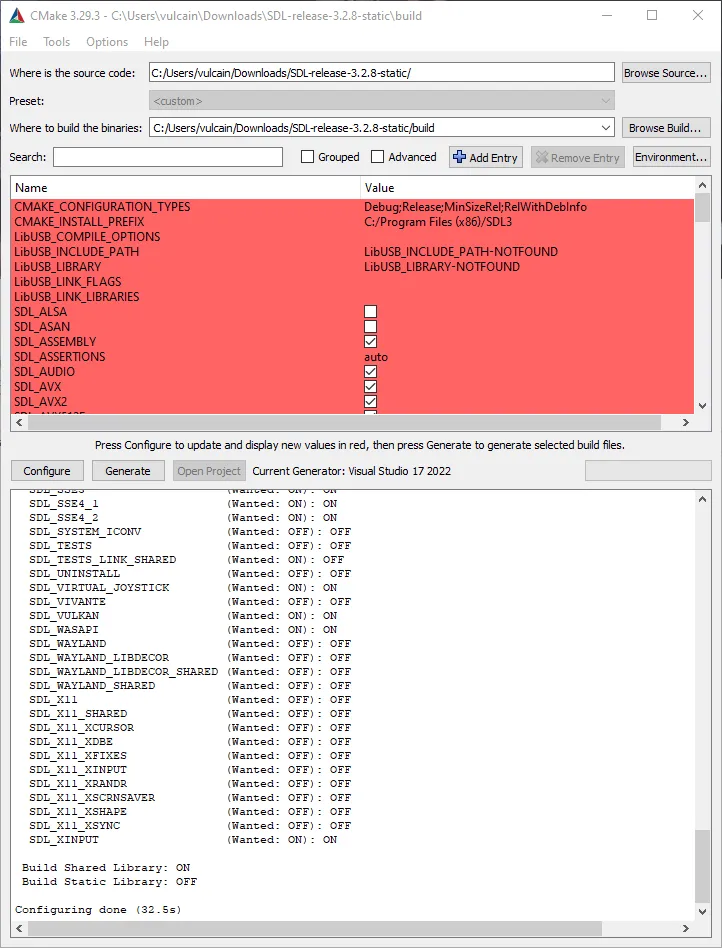 CMake GUI configure