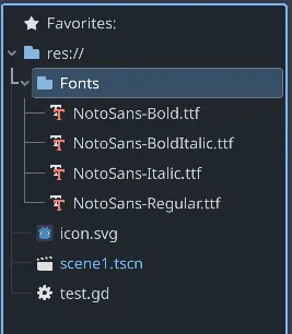 Fonts files after importation - Display text with Godot