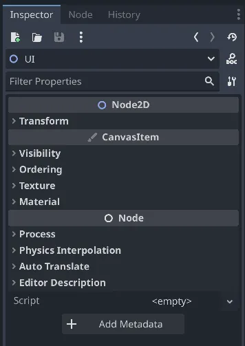 Inspector menu - Getting started with Godot