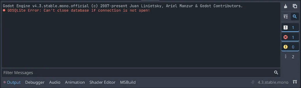 Output console - Getting started with Godot