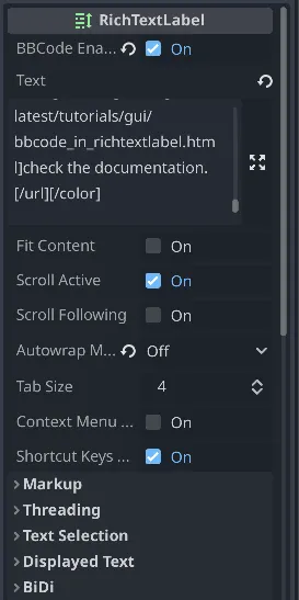 Other parameters of the RichtextLabel