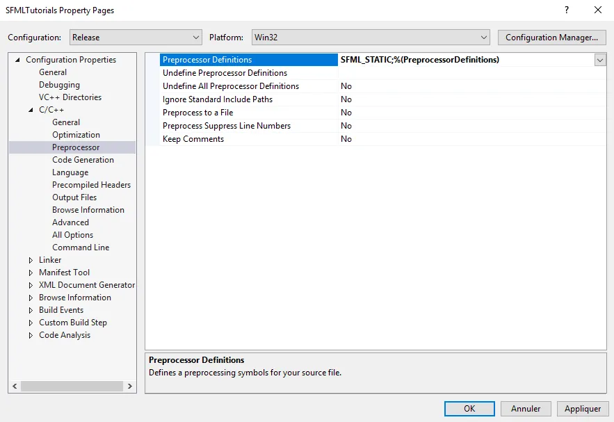 Define macro preprocessor SFML STATIC