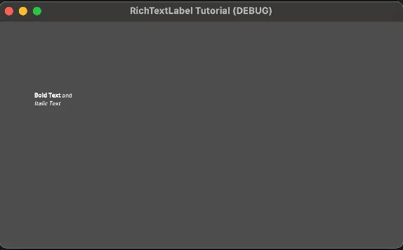 Result of the rich text set with code - Display text with Godot