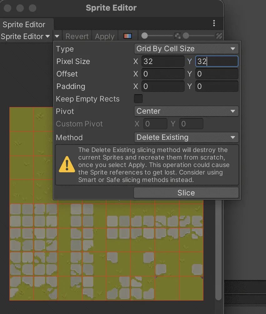 Sprite editor with Grid splitting